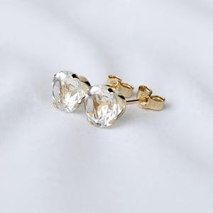 14k SOLID Gold White Topaz Stud Earrings - 14k Gold Filled Genuine Topaz Earrings - 925 Sterling Silver Topaz Studs - 14k White Gold Topaz
