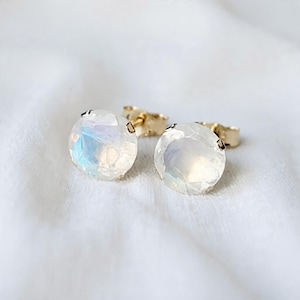 14k SOLID Gold Rainbow Moonstone Stud Earrings - 14k Gold Filled Rainbow Moonstone - Solid 925 Silver Moonstone Earring - 14k White Gold