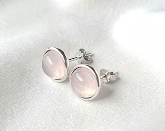 Örhängen med rosenkvartsbezel | .925 sterlingsilver | Smycken med rosa ädelstenar | Minimalistiska örhängen | Present till henne | Mjuk romantisk