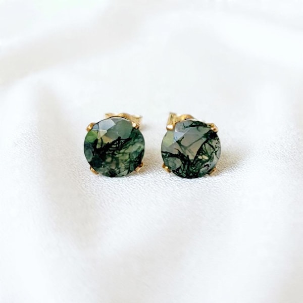Örhängen i naturlig mossagat | 14K guldfyllt, 14K massivt guld eller 925 sterlingsilver | Smycken med naturliga ädelstenar | Minimalistiska smycken