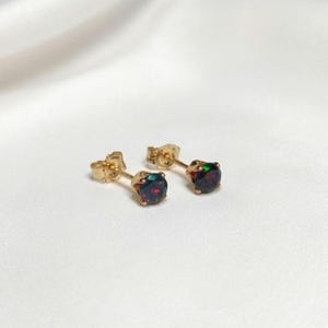 Black Opal Stud Earrings | Genuine Black Opal Earrings | 14K Gold Filled 14K Solid Gold or Sterling Silver | October Birthstone | Minimalist
