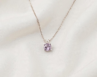 Rosa brasilianskt ametisthalsband | Rosviolett ametisthänge | Feminina ädelstenssmycken | Minimalistisk, nätt guld- eller silverhalsband