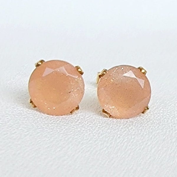 14k SOLID Gold Peach Moonstone Stud Earrings - 14k Gold Filled Peach Moonstone - 925 Sterling Silver Moonstone Earrings - 6mm Stud Earrings