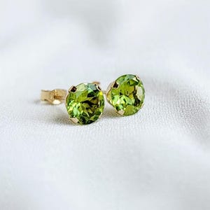 14k Solid Gold Genuine Peridot Stud Earrings - 14k Gold Filled Peridot Gemstone Stud Earrings - 925 Silver Peridot Earrings - 14k White Gold