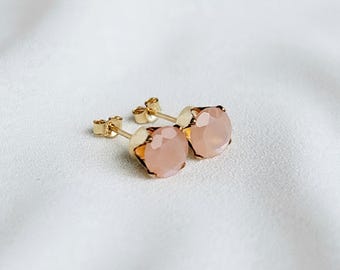 14k SOLID Gold Peach Moonstone Stud Earrings - 14k Gold Filled Peach Moonstone - 925 Sterling Silver Moonstone Earrings - 14k White Gold