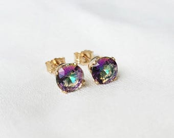 Mystic Topaz örhängen | 14K guldfyllt, 14K massivt guld eller sterlingsilver | Ädelsten | Gåva till henne | Skimrande örhängen