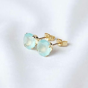 14k SOLID Gold 6MM Aqua Chalcedony Stud Earrings - 14k Gold Filled Aqua Chalcedony Stud Earrings - 925 Sterling Silver Aqua Chalcedony