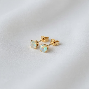 Genuine Ethiopian Opal Stud Earrings | 14K Gold Filled 14K Solid Gold or Sterling Silver | October Birthstone | Minimalist Opal Jewelry
