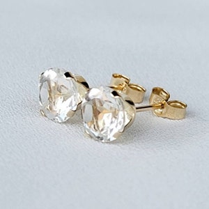 14k SOLID Gold White Topaz Stud Earrings - 14k Gold Filled Genuine Topaz Earrings - 925 Sterling Silver Topaz Studs - 14k White Gold Topaz