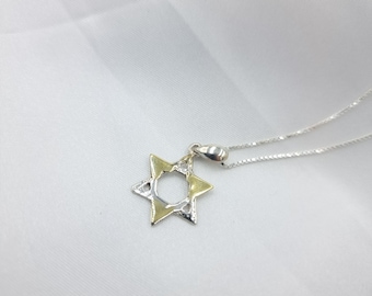 Jewish star, magen david necklace, 9k gold and silver, jewish jewelry, davidshield pendant, jewish star charm, star david necklace