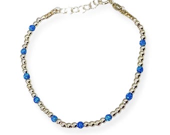 Opal Armband - Minimalistischer Opal Schmuck - Sterling Silber Bettelarmband - Geschenk für Sie