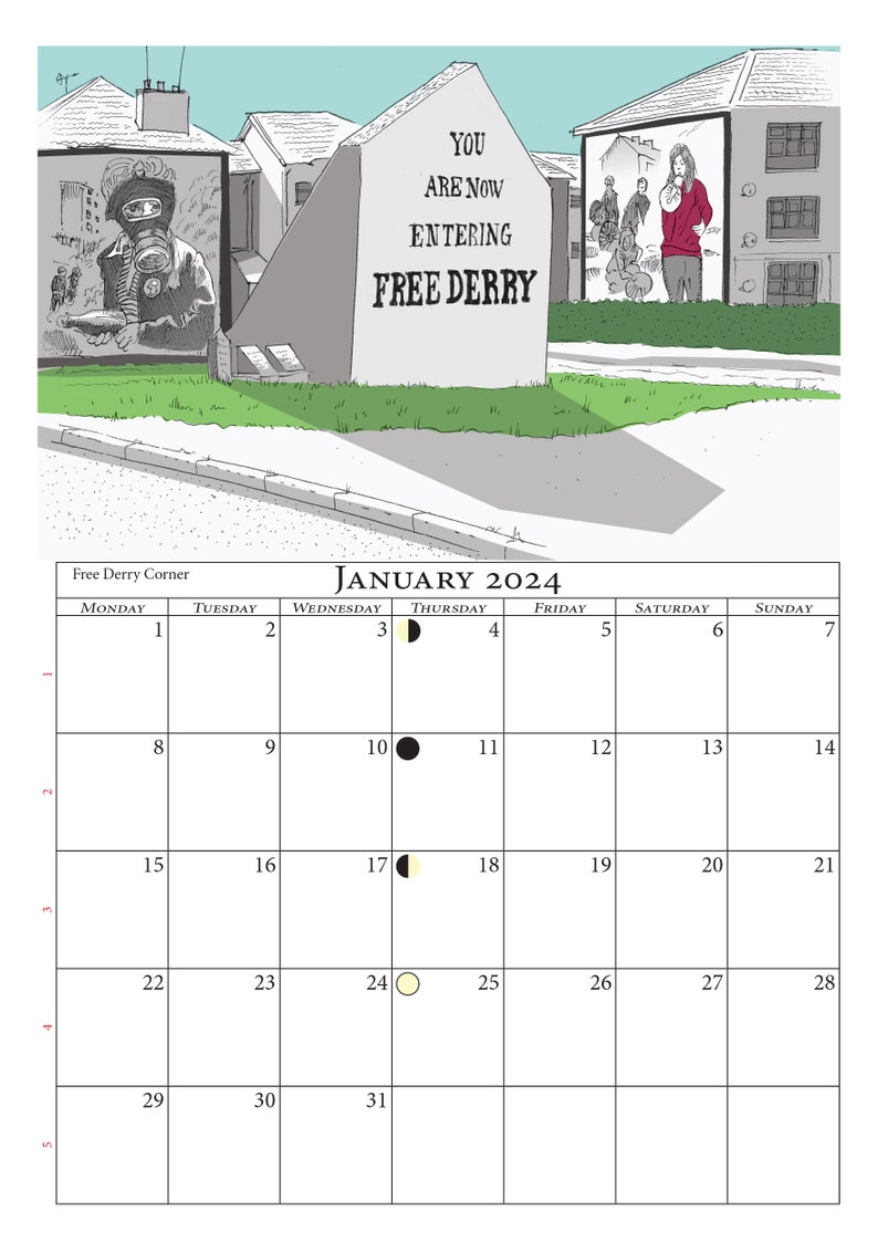 Derry A4 Illustrated Calendar 2024 Artists Sketches Colour Etsy