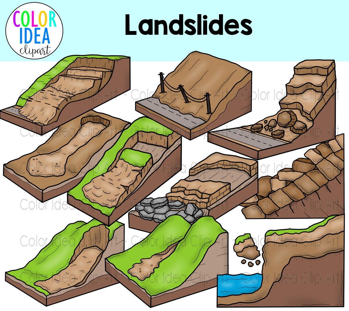 Landslides, Landslide Clipart, Science Clipart, Science, Earth Science