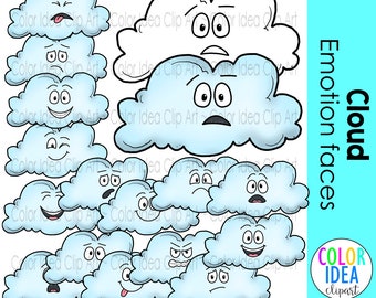 Cloud Emotion Faces, Cloud Face Clipart, Cloud Faces, Emotion Face Clipart,