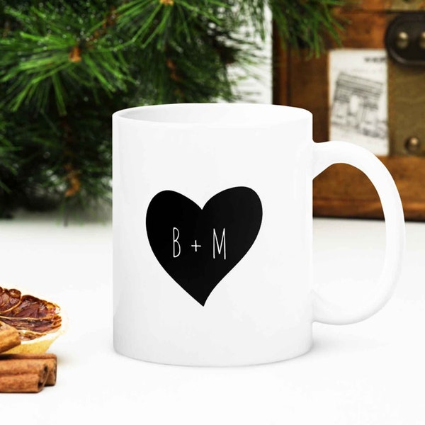 Heart Shape Custom Initials Valentine's Day Coffee Mug, Romantic Valentine Girlfriend Gift, Personalized Name Couple Mug, Engagement Gift