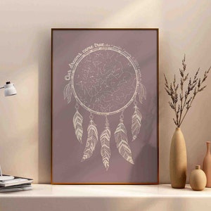 Benutzerdefinierte Sternenkarte nach Datum Traumfänger Boho Druck, Personalisieren Konstellation Diagramm Nachthimmel Poster, Nacht, die wir trafen Hochzeitsjubiläum Dekor