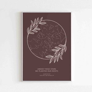 Mapa de estrellas personalizado por fecha Bauhaus Wall Art para regalo de compromiso para boda en una granja Boho Wall Art Modern Decor Poster para regalo de aniversario