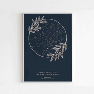 Impresión de mapa estelar bohemio de granja personalizado, póster rústico de mapa celestial personalizado, arte de pared para pareja con propuesta de compromiso, decoración del hogar con cielo nocturno