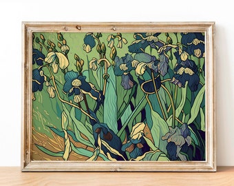 Irises By Vincent Van Gogh Inspired Digital Wall Art Print, Modern Art Irises Van Gogh Digital Print Decor, Van Gogh Contemporary Art Poster