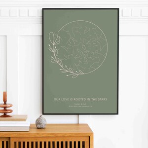 Impresión personalizada de mapa estelar bohemio de granja, póster rústico personalizado de cielo nocturno con mapa celestial, propuesta de compromiso romántica para pareja, arte de pared para el hogar