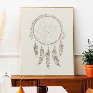 Mapa estelar personalizado por fecha, arte de pared con atrapasueños boho para compromiso, mapa estelar, aniversario de bodas, mapa estelar para pareja, mapa de estrellas, signo del zodíaco