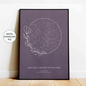 Carte des étoiles personnalisée par date Boho téléchargement impression pour fiançailles cadeau pour mariage à la ferme cadeau personnalisé pour anniversaire art mural pour couple