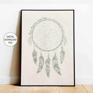 Mapa estelar personalizado por fecha, atrapasueños bohemio, impresión de archivo digital para regalo de compromiso, regalo de boda en una casa de campo, regalo de aniversario, regalo de pareja casada