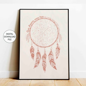 Mapa estelar personalizado por fecha Atrapasueños Impresión de archivo digital boho para regalo de compromiso Regalo de boda de granja para aniversario Arte de pared para pareja