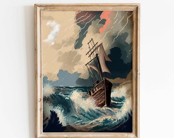 The Storm on the Sea of Galilee Inspired Digital Wall Art Print, Modern Art Rembrandt Digital Print Decor, Rembrandt Contemporary Art Poster