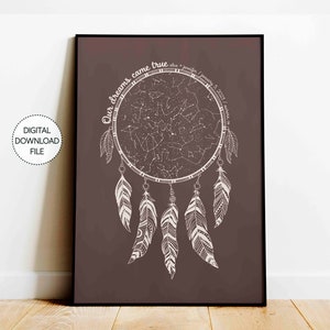 Mapa estelar personalizado por fecha Atrapasueños Boho Descargar Impresión Estrella Regalo de compromiso Regalo de boda de San Valentín Impresión de gráfico estelar Mapa estelar de aniversario