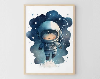 Stampabile Nursery Wall Art, Astronauta Download Print Art, Bambini Nursery Room Decor, Baby Room Decor, Outer Space Galaxy Nursery Wall Art