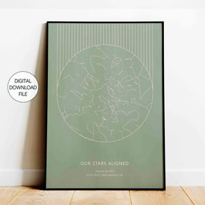 Mapa estelar personalizado por fecha Bauhaus Descarga de impresión para regalo de compromiso para boda rústica Arte de pared bohemio Póster de decoración moderna para regalo de aniversario