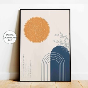 Mapa estelar personalizado por fecha, arte de pared bohemio minimalista, impresión solar para aniversario, regalo de pareja para boda, póster bohemio, arte de pareja con mapa estelar personalizado