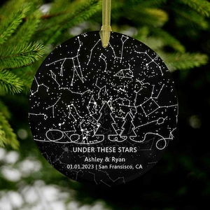 Mappa stellare personalizzata per data Ornamento di Natale insieme, Ricordo di matrimonio di Mr e Mrs, Mappa stellare di fidanzamento Regalo di Natale per gli sposi, Regalo di anniversario