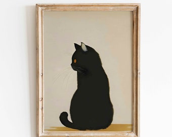 Vintage Katze Malerei druckbare Wand Kunst Minimal Black Cat Poster Download Print Art Black Cat Home Decor Katzenliebhaber Retro Wall Art Black Cat