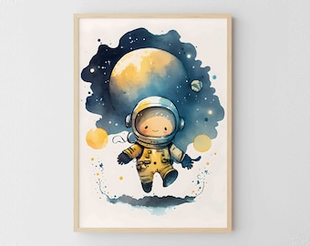 Printable Nursery Wall Art, Astronaut Download Print Art, Children Nursery Room Decor, Baby Room Decor, Outer Space Nursery Wall Art Poster