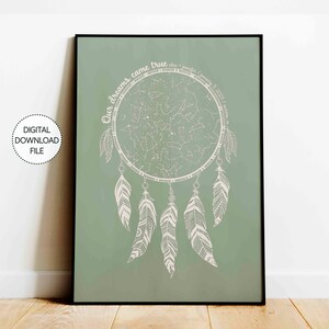Mapa estelar personalizado por fecha, atrapasueños bohemio, arte para descargar como regalo de compromiso, regalo de boda en una granja, regalo de aniversario, regalo personalizado para pareja