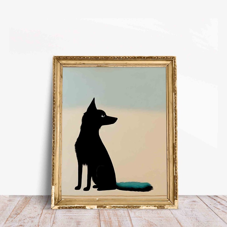 Printable Japanese Inspired Black Dog Wall Art Vintage Etsy