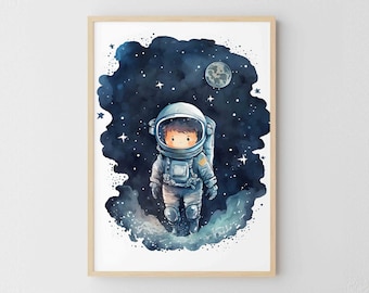 Printable Nursery Wall Art, Astronaut Download Print Art, Children Nursery Room Decor, Baby Room Decor, Outer Space Galaxy Nursery Wall Art