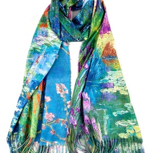 Super Soft Cashmere Feel Reversible Art Shawl Scarf Van Gogh Monet Inspired