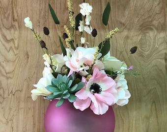 Gift For Her- Silk floral arrangement-Modern Arrangement-Real Touch Flower Arrangement-Pink Vase