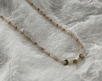 Handmade Rutilated Quartz Necklace - Gold-plated Moon phase