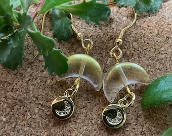 Gold-plated Brass Crescent Moon Earrings - celestial French hook