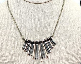 Silver Bar Fringe Necklace: Handmade Minimalist Pendant, 26.5 in