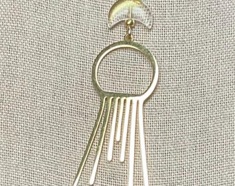 Modern Gold Sunburst Pendant Necklace with Glass Cresent Moon - 18” Chain