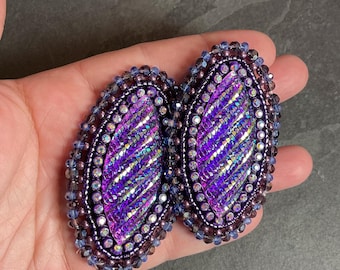 Purple - Blue/Horse eye - Marquise - Flat stitch Rhinestone earrings - Bead embroidery