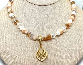Handmade 18K Gold Plated Beaded Necklace: Crystal Rondelle Pendant