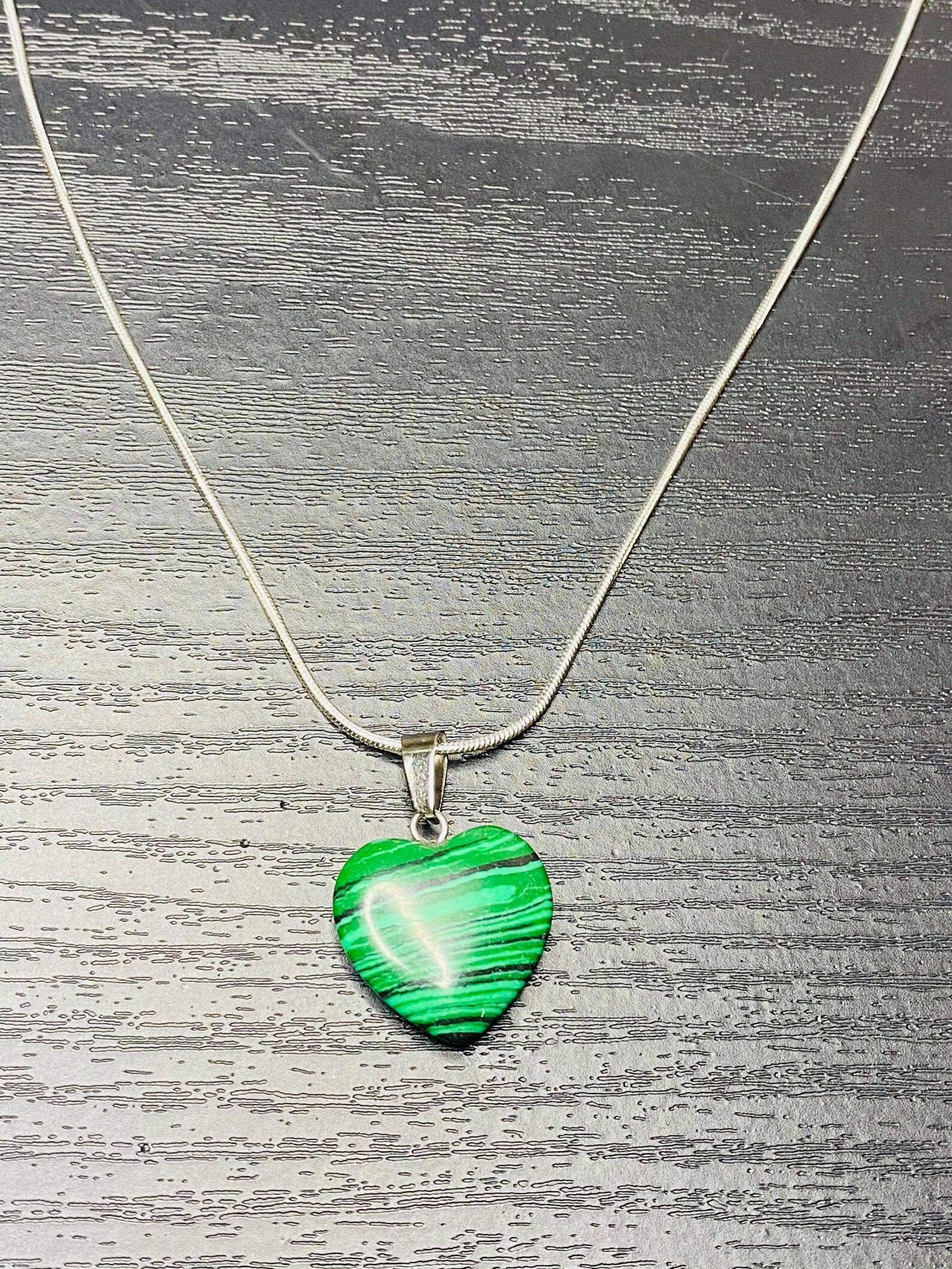 Green Heart Pendant Necklace Cute Heart Necklace Snake Chain Etsy