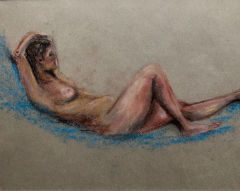 Female Nude I, Pastel, Original Picture, Passepartout, 50 x 70 cm
