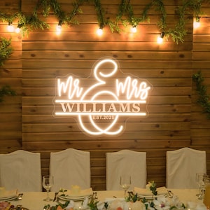 Custom Last Name Neon Sign, Mr and Mrs Name Sign Wedding Backdrop, Family Name LED Light Wall Decor, Welcome Sign Personalized Wedding Gifts